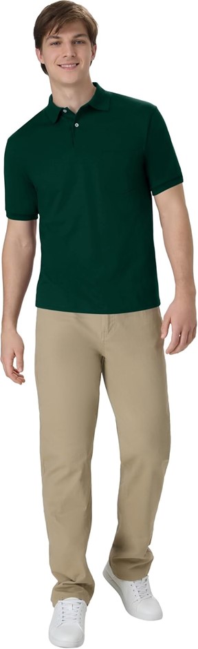 HANES Men's 2 packs Short Sleeve Jersey Pocket Polo Shirt, Size XL, Deep Fo