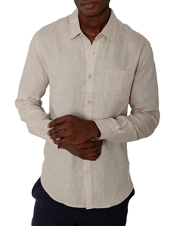 COAST Men's Long Sleeve Linen Shirt, Size M, 100% Linen, Sand, 18CCC400. B