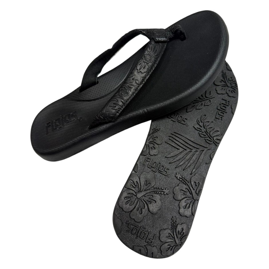 FLOJOS Women's Rosita Flip Flops, Size 7, Black Artisan. Buyers Note - Dis