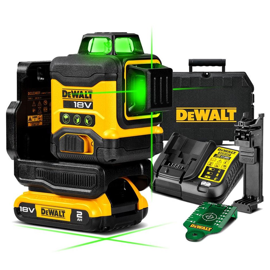 DeWALT 18V 2.0Ah Li-ion XR Compact 3 x 360° Green Beam Multiline Laser. NB: