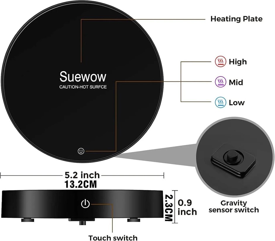 2 x SUEWOW Coffee Mug Warmer and Smart Cup Warmer. With 3 Temperature Setti