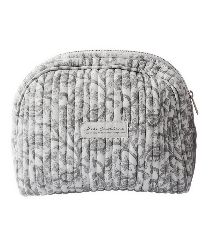 MISS SUNDARA Block Print Weekender Vanity Mini Bum Bag, Grey Jaal