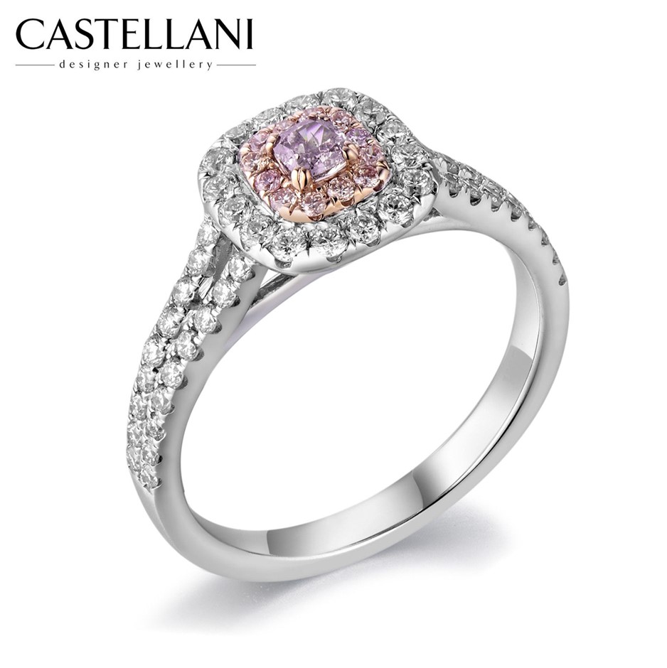 0.77ct Natural Fancy Purplish Pink Diamond Gold Ring