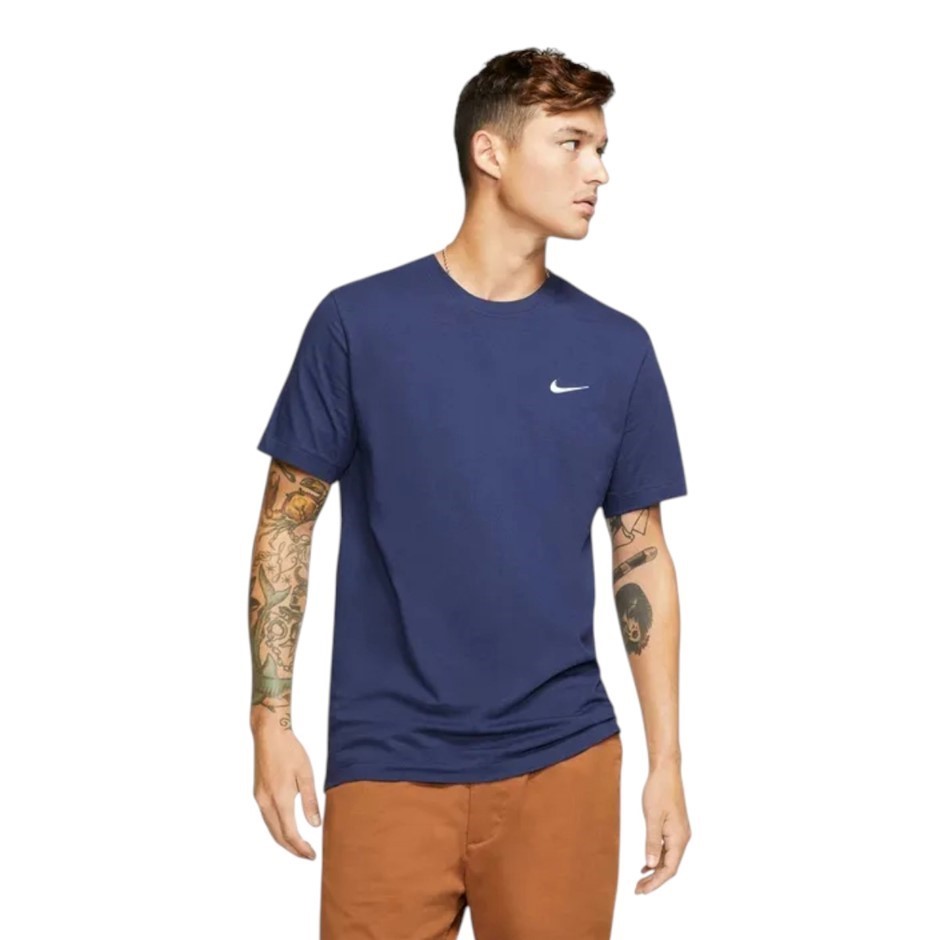 NIKE Men's Embroidered Swoosh Tee, Size S, 100% Cotton, Navy/White (410), B