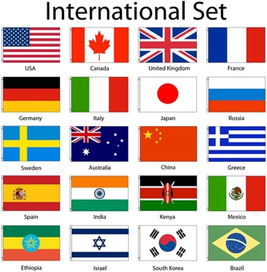International 3x5 Flag Set of 20 Country Countries Polyester Flags grommets