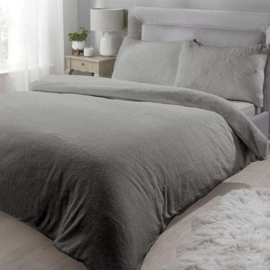LUXOR Teddy Fleece Soft Warm Quilt Doona Cover Set. Size: Queen Bed. Colour