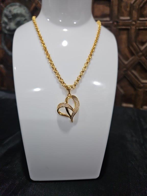 22K/Italy Gold Filled Set Chain & Heart Pendant -(stamped 22K/Italy)-Bonus