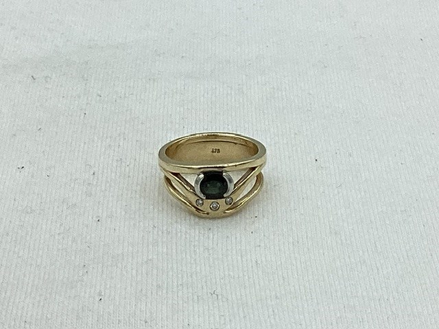 1 x Stamped 9ct Yellow Gold, Blue Sapphire And Diamond Ring.