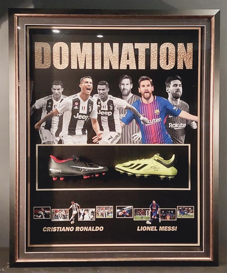 CRISTIANO RONALDO AND LIONEL MESSI ``DOMINATION`` HANDSIGNED FOOTBALL ...