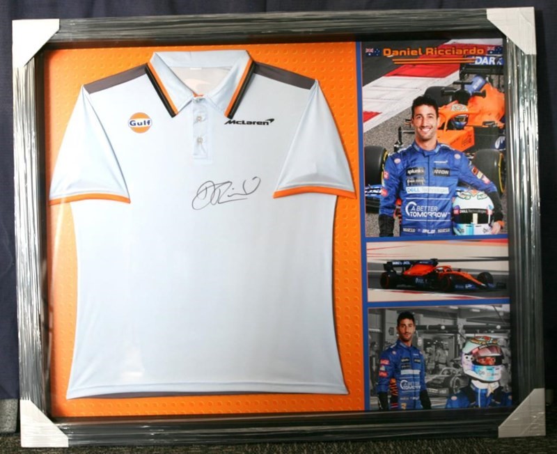DANIEL RICCIARDO SIGNED MCLAREN F1 SHIRT - FRAMED - COA