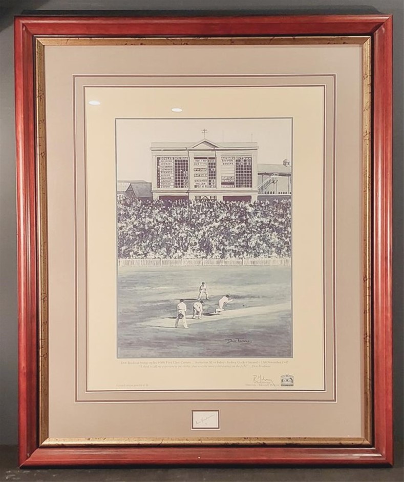 SIR DONALD BRADMAN LIMITED EDITION HAND SIGNED CARD WITH REPRODUCTION PRINT