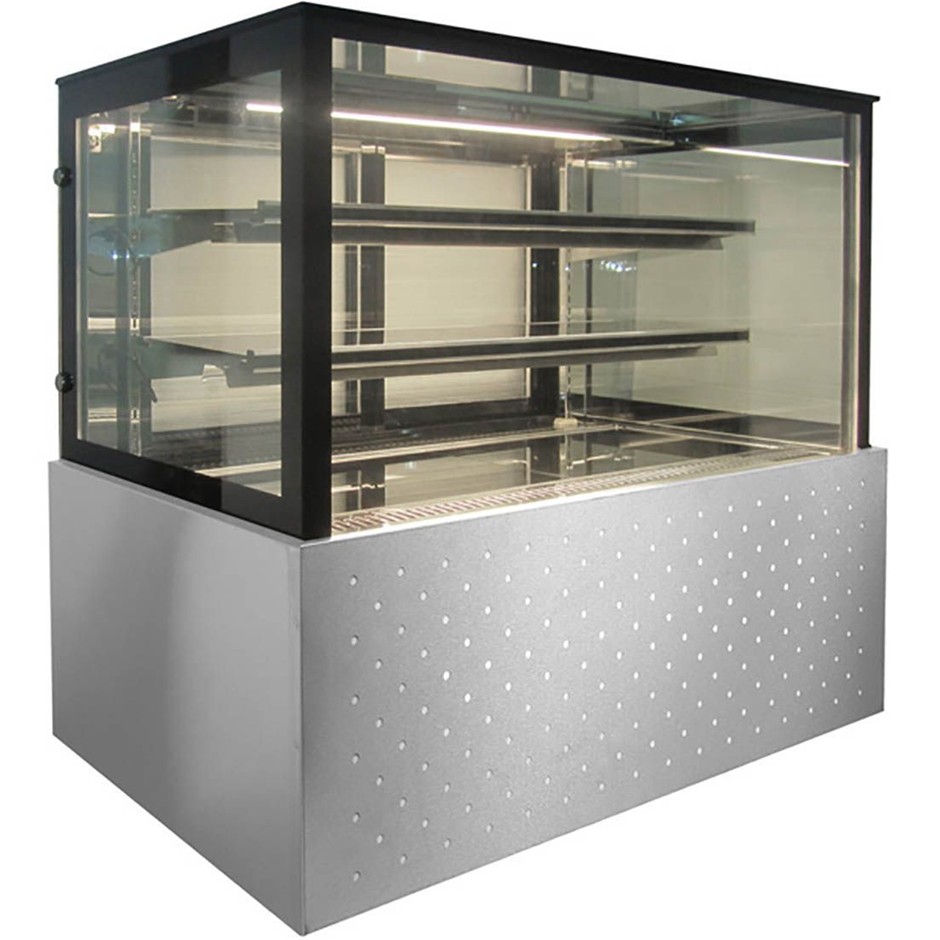 Black Trim Square Glass Hot Food Display 3 Shelves