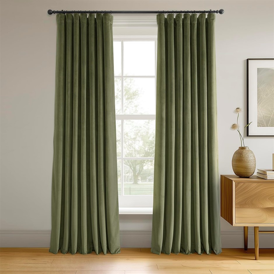 HALF PRICE DRAPES VPCH-190622-84 Signature Blackout Velvet Curtain, Hunter