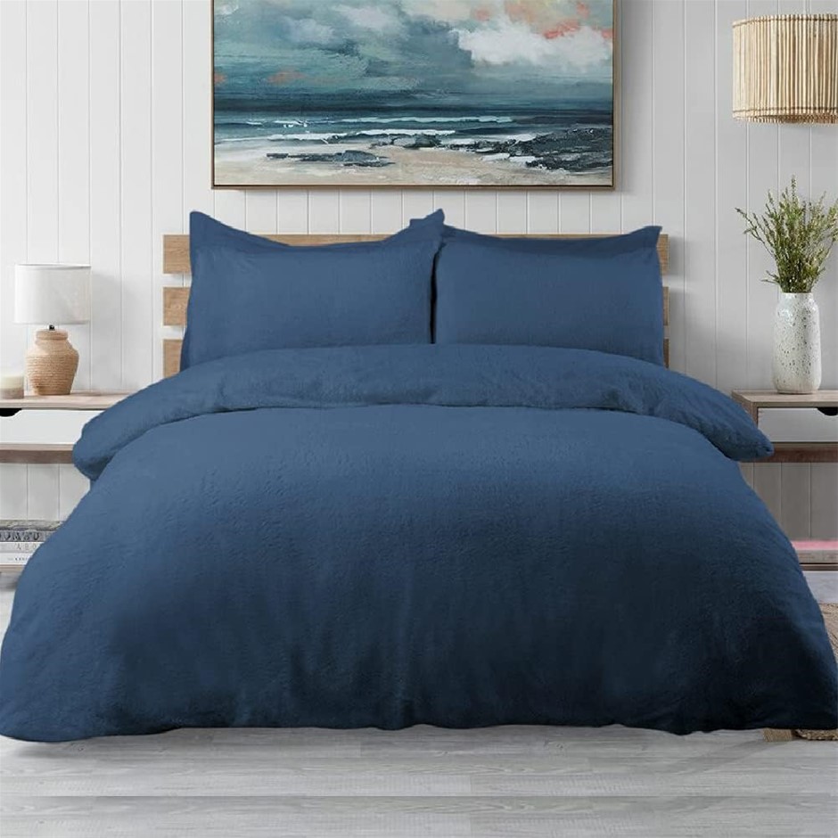 LUXOR Teddy Fleece Soft Warm Quilt Doona Cover Set - Ocean (King Single).