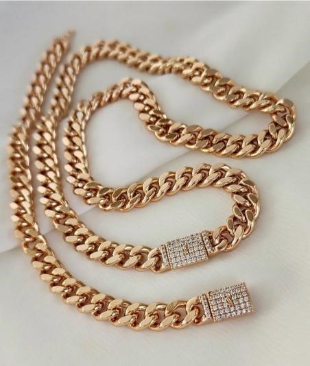 14K/Italy Stamped Yellow Gold Filled Set Bracelet & Chain -52cm-6mm