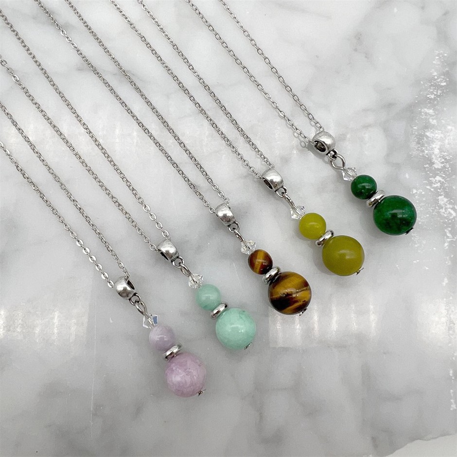 Gemstone & Swarovski® Austrian Crystal Platinum Pendant Necklaces - 5 Pcs