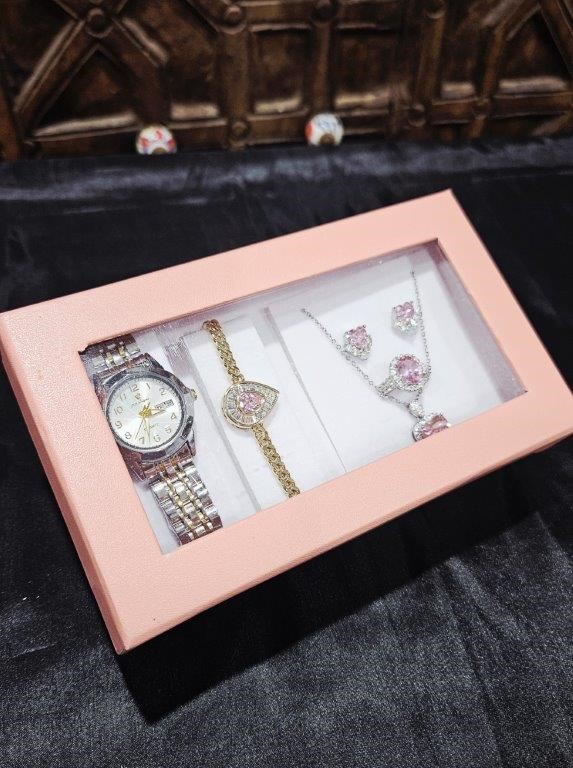 6-Piece Set.Watch,Bracelet, Ring & Necklace, Earrings w/ Box