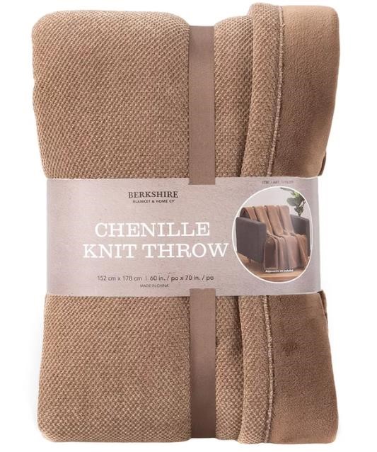 BERKSHIRE LIFE Chenille Knit Throw Blanket, 152cm x 178cm. Sumatra Blend