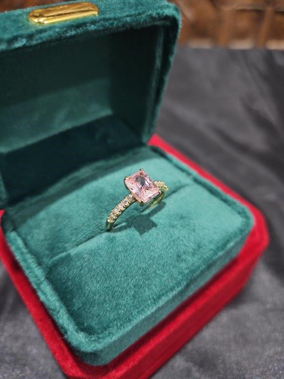 14K/Italy 2.0ct Pink Emerald Cut Yellow Gold Ring Warranty Quality-9US