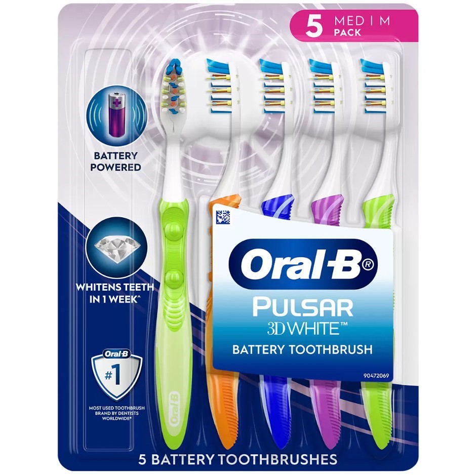 ORAL-B 5pc Pulsar Battery Powered Toothbrush, Medium/M. N.B: Damaged packag