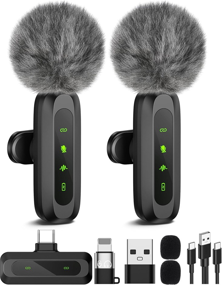 JUBOLION Wireless Lavalier Microphone for iPhone iPad Android, Mini Mic wit