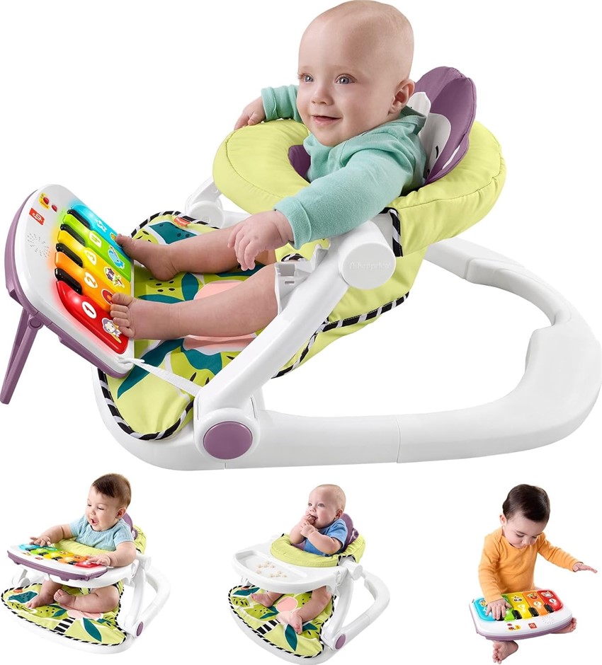 FISHER-PRICE Kick & Play Deluxe Sit-Me-Up Seat Purple Monkey. NB: damaged p
