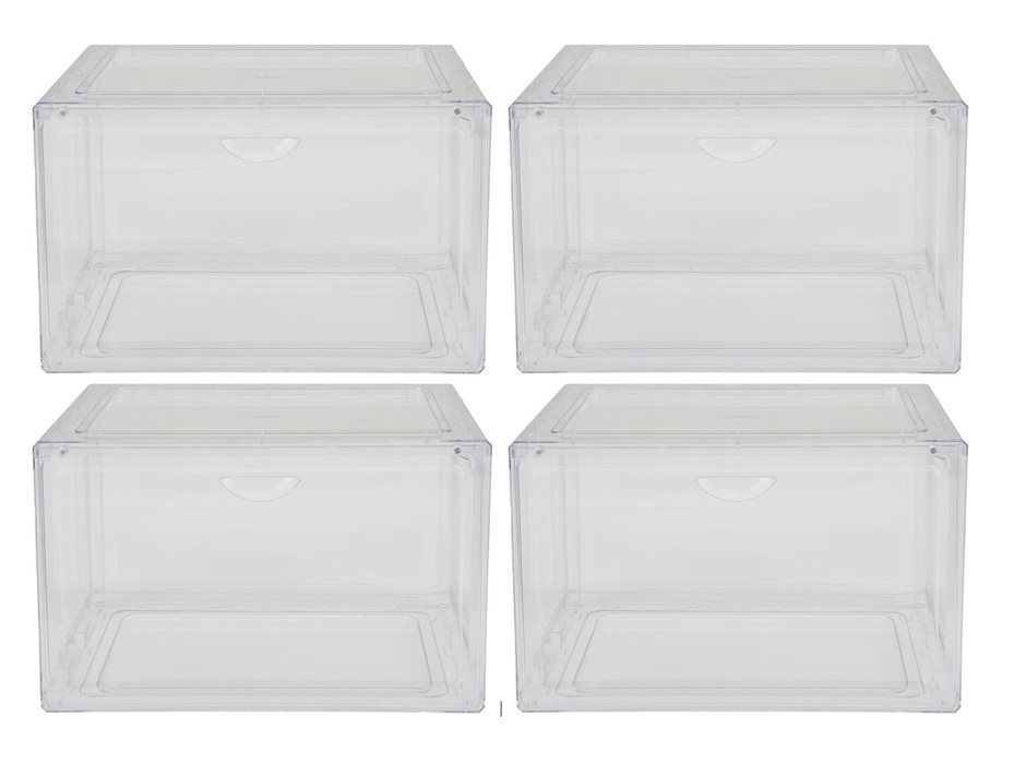 STACKABLE Shoebox And Organiser, Fully Transparent, 4-Pack. NB: 2 has been