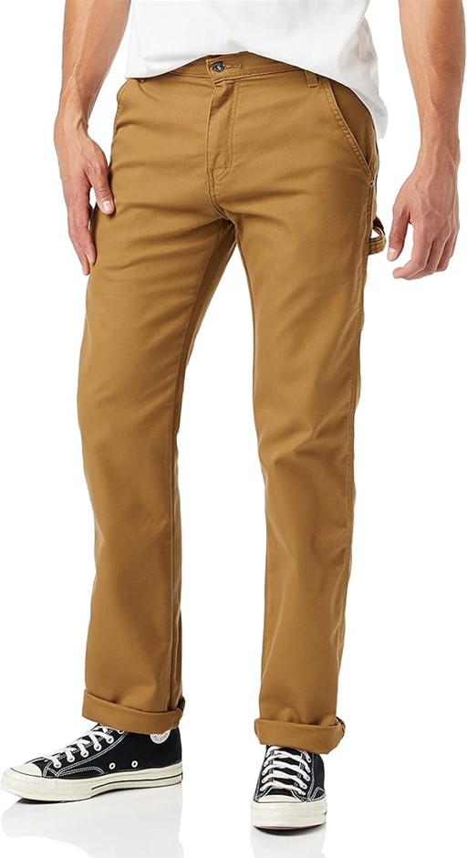 DICKIES Men's Tough Max Duck Carpenter Pant, 38W x 34L, Stonewashed Brown D