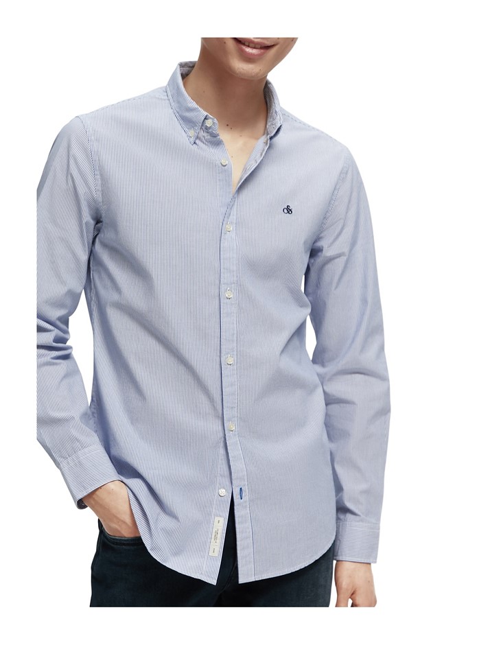 SCOTCH & SODA Men's Yarn-Dyed Shirt Long-Sleeve Shirts, Size L, Blue/White,