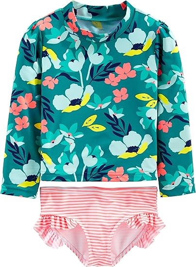 2 x 2pc SIMPLE JOYS By CARTER'S Girls' Rashguard Sets, Size 12 Months, Gree