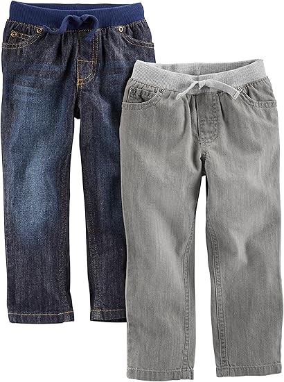 2 Pack x SIMPLE JOYS BY CARTER'S Boys' Pull-On Denim Pant, Size 4T, Grey/De