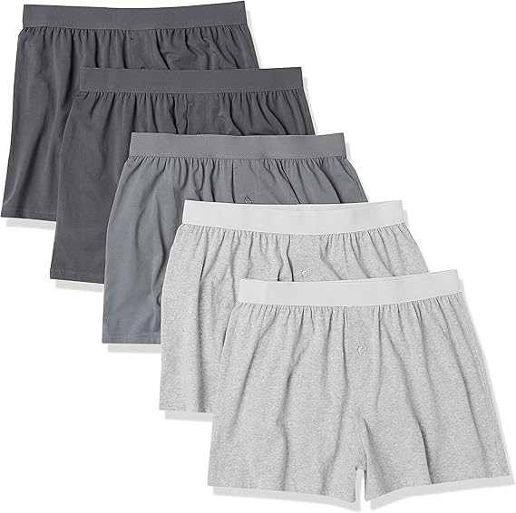 5 Pack x AMAZON ESSENTIALS Men's Cotton Jersey Boxer Short, Size 6XL, , Gre