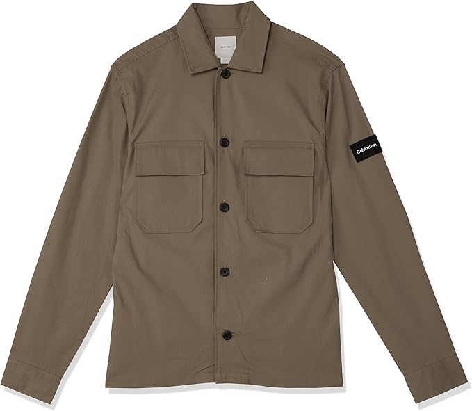 CALVIN KLEIN Men's Blended Twill Overshirt, Small, Brindle, K10K109920. RRP