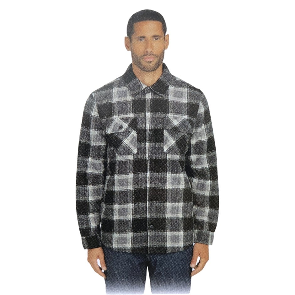 BOSTON TRADERS Men's Bonded PolarSherpa Shacket, Size S, Limestone/Black.