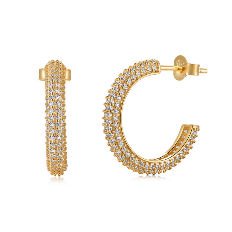 18K Gold Filled 925 Silver Simulated Diamonds Hoop Earrings