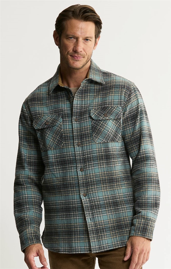 JACHS Men's Heritage Flannel Shirt & Thermal Crew Pack, Size S, Slate Oat.