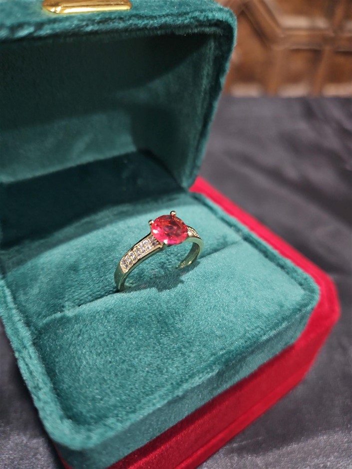 14K/Italy 1.0ct Ruby Stone Yellow Gold Filled Ring(stamped)-6US-Bonus Gift