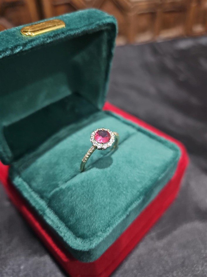 14K/Italy 1.0ct Ruby Stone Yellow Gold Filled Ring(stamped)-9US-Bonus Gift