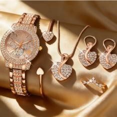 6-Piece Set.Watch, Necklace, Bracelet, Ring & Earrings(Gift Box Included)