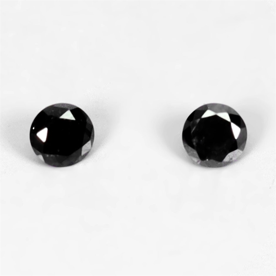 0.17ct Round Brilliant Cut Black Diamond Gemstones - 2Pcs