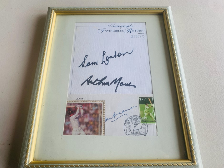 The invincible autographs framed collage featuring Bradman