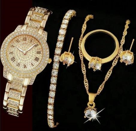 6-Piece Jewellery Set. Watch, Necklace, Bracelet, Ring & Earrings