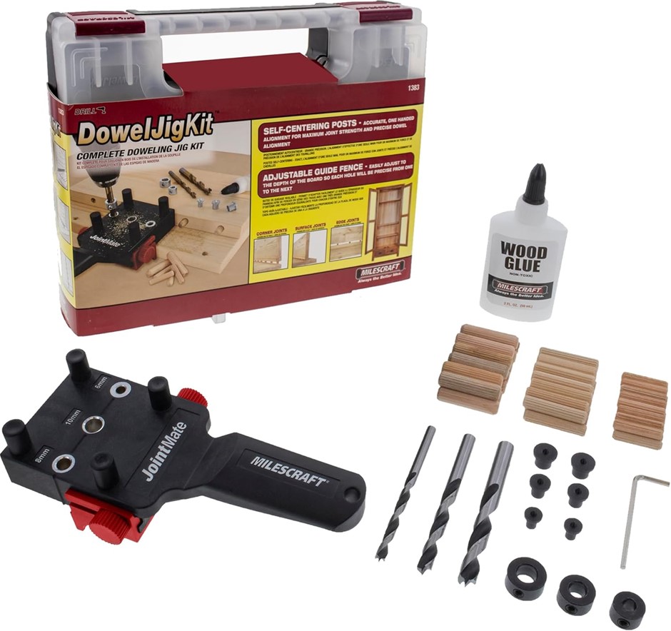 MILESCRAFT Dowel Jig Kit. NB: toolbox with a crack.