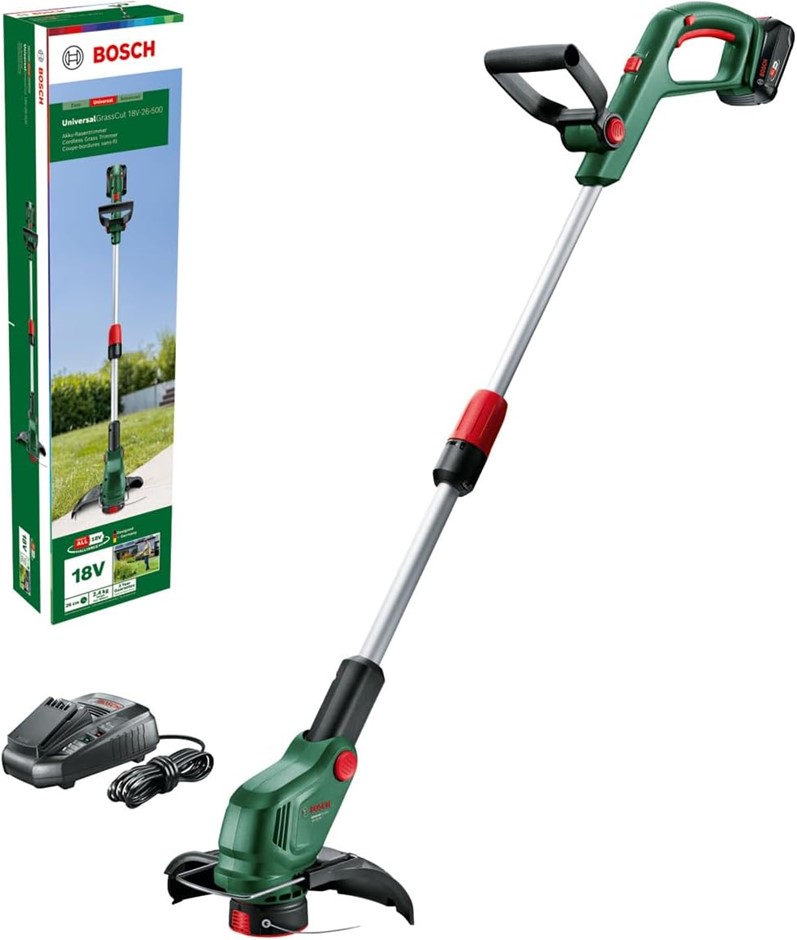Bosch 18V Cordless Grass Trimmer with 1 x 4ah Battery & Fast Charger, 26cm,
