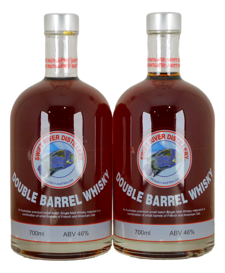 Swift River Distillery Double Barrel Whisky 46% (2x 700mL), QLD