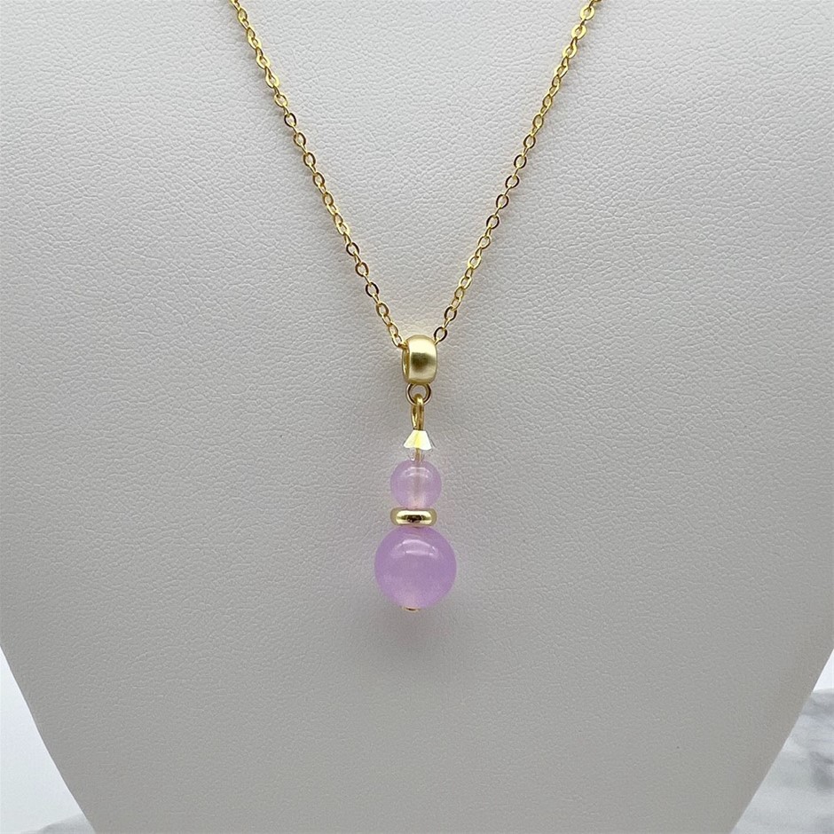 Lilac Jade 'Quartz' & Swarovski® Austrian Crystal Gold Plated Necklace