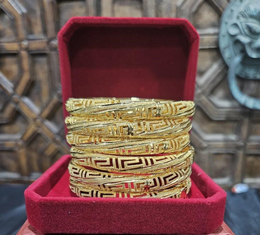 6pcs x 22KGF/ITALY Triple Yellow Gold Plated Bangles Versace with stamps