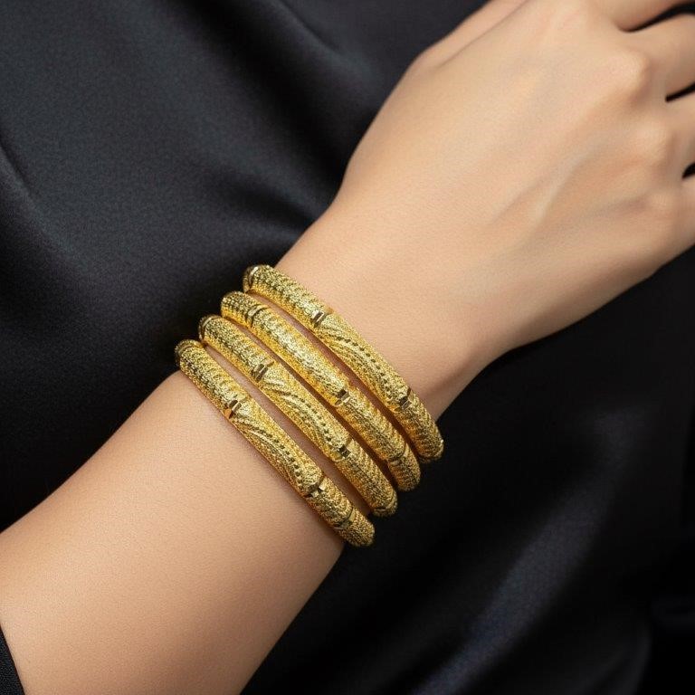 6pcs x 22K/ITALY Triple Yellow Gold Plated Bangles with stamp