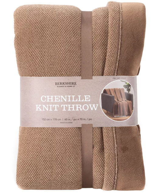 BERKSHIRE LIFE Chenille Knit Throw Blanket, 152cm x 178cm. Sumatra Blend. N