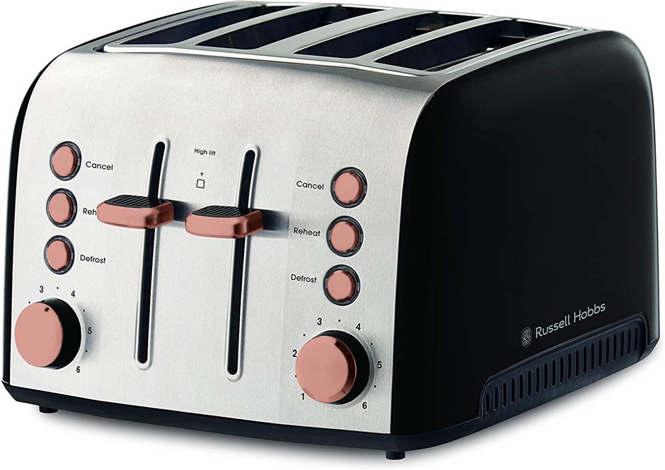 RUSSELL HOBBS Brooklyn Toaster 4 Slice, Colour: Copper, Extra wide toasting